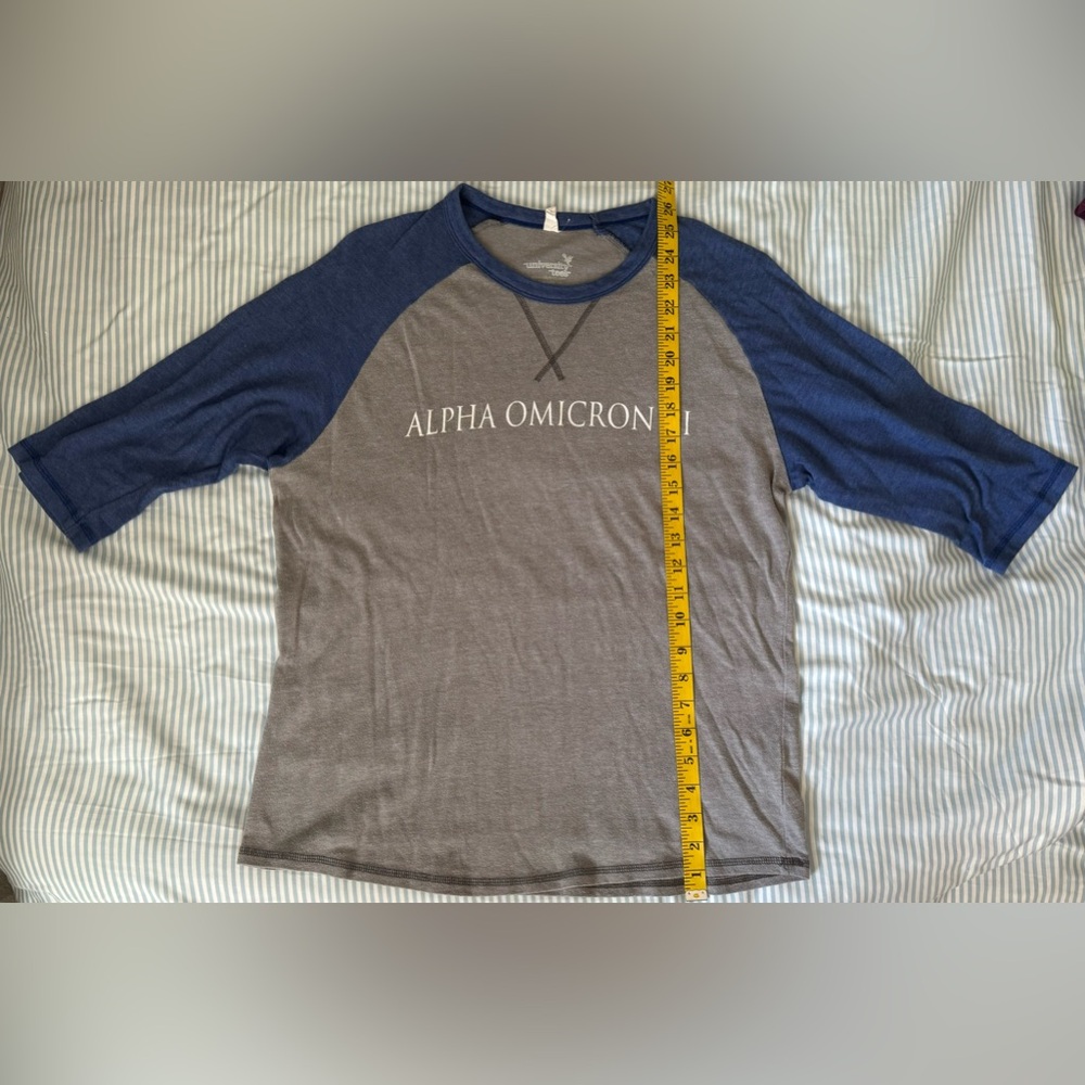 slightly worn quarter sleeve Alpha Omicron Pi jersey shirt